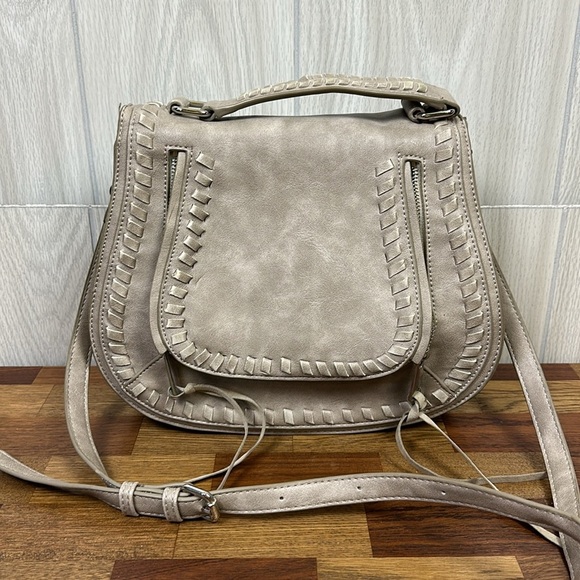 Urban Expressions Handbags - Urban Expressions Khloe Crossbody Braided Purse Buckle Gray Natural Bag Vegan
